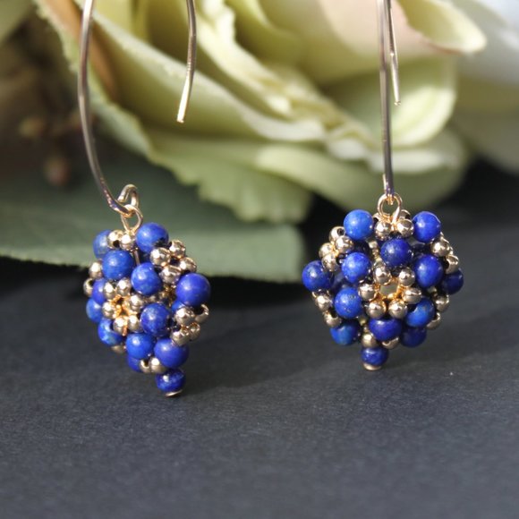 Lapis Lazuli and 14kt Gold Filled Dangle Earrings - Picture 2 of 16